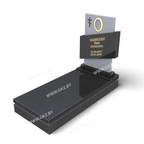 Вертикальный памятник из черного и серого гранита с диагональной вставкой и сплошной плитой, модель ОК-27